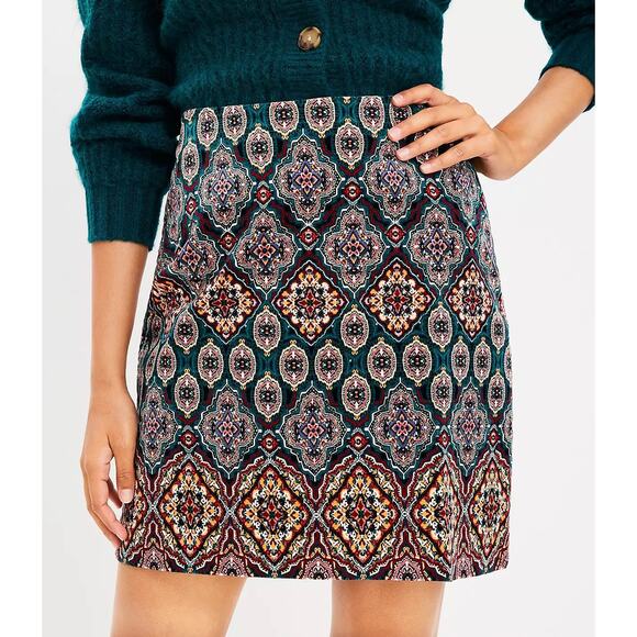 Loft Green Brushed Corduroy Mandala Printed Shift Mini Skirt - 12 - Picture 1 of 10